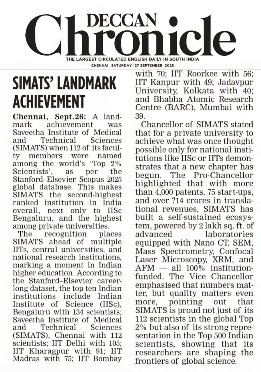 SIMATS Landmark Achievement