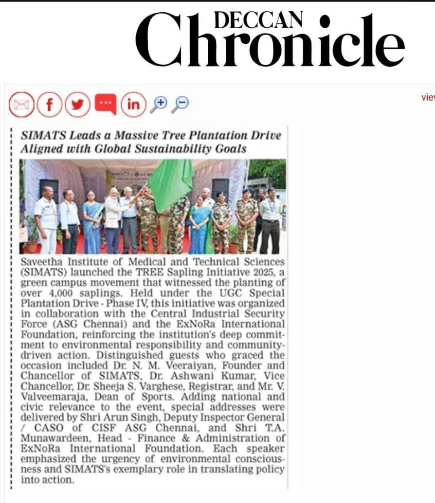 SIMATS Leads a Massive Tree Plantation Drive Aligned with Global Sustainability Goals
