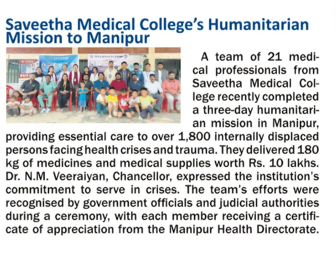 Saveetha Medical College’s Humanitarian Mission to Manipur