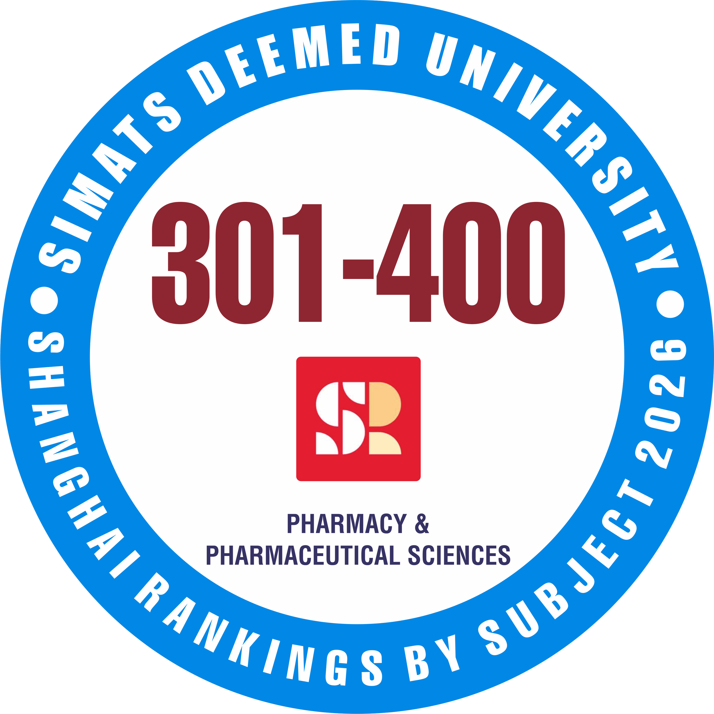 SIMATS has secured a world rank of 301–400 and a national rank of 1–2. This achievement demonstrates excellence in drug discovery, pharmaceutical development, clinical research, and patient-focused innovation.