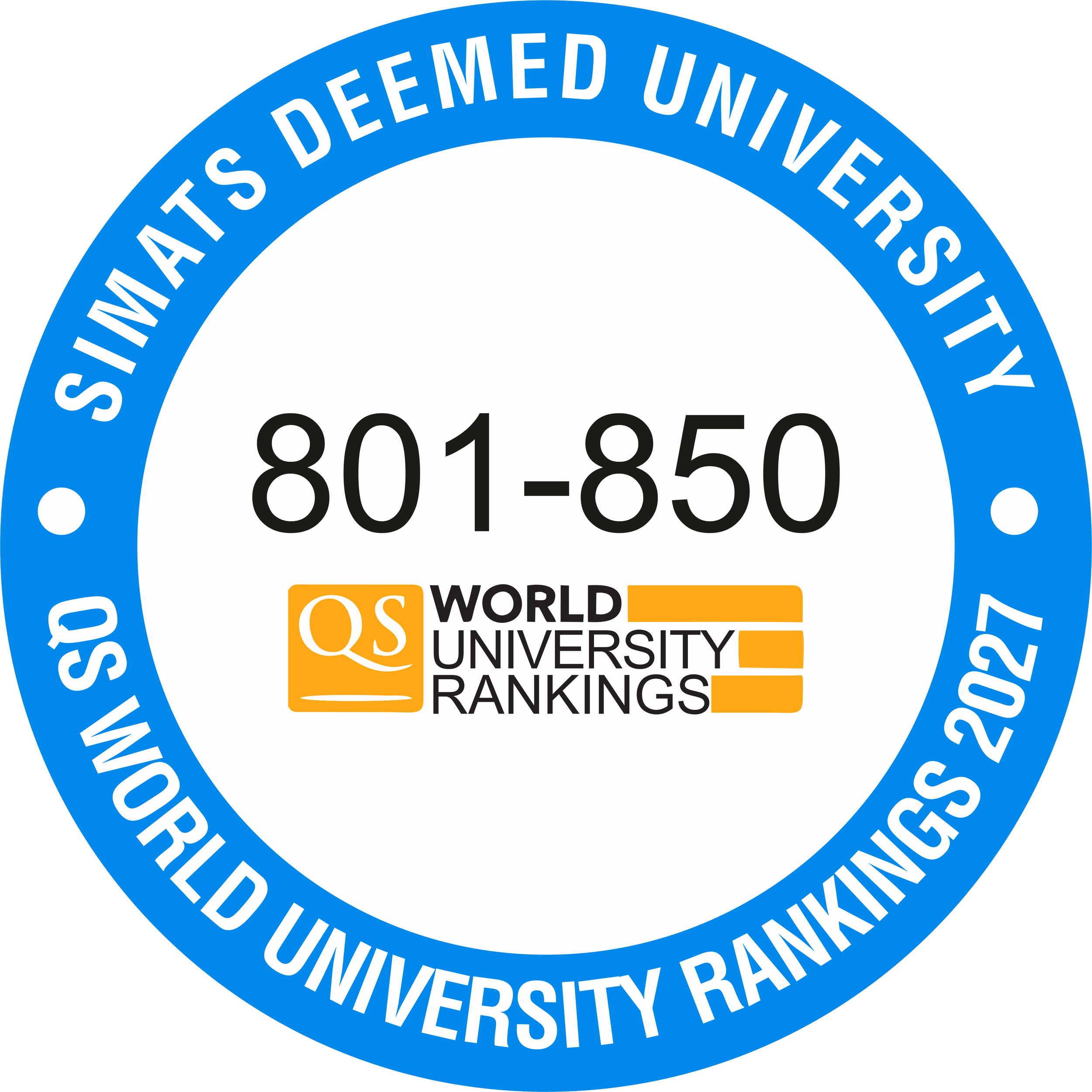 SIMATS has achieved a place in the 801–850 band in the QS World University Rankings 2027, Marking a significant milestone in its journey toward global academic excellence and international recognition.