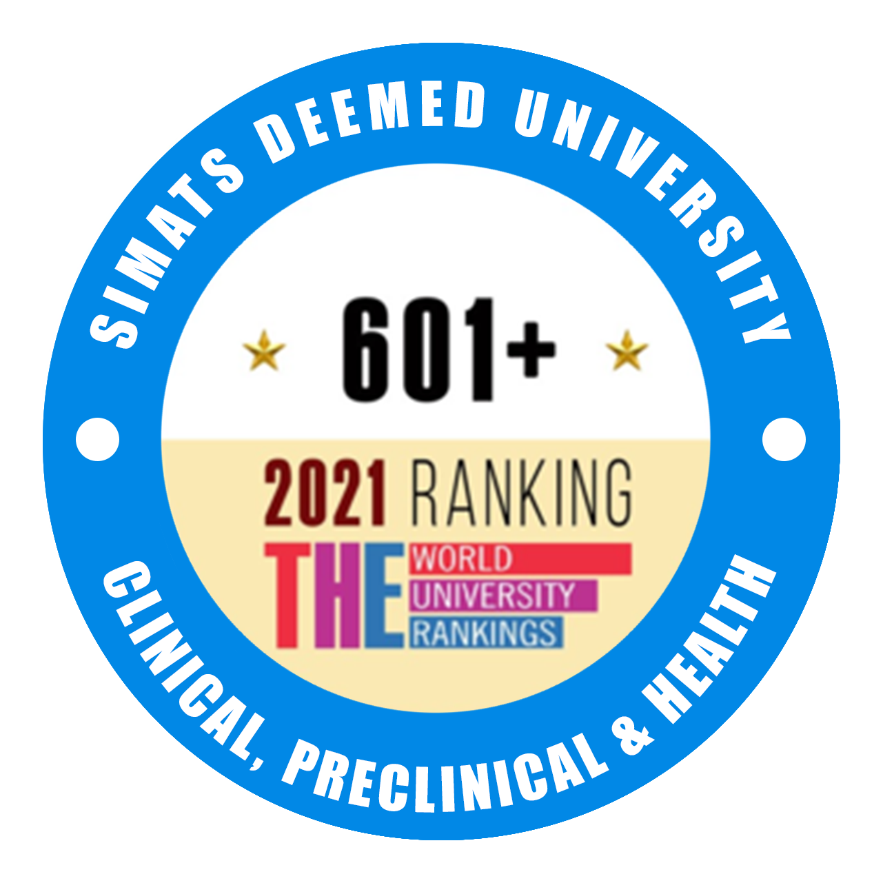 World University Ranking: SIMATS is ranked 601+ out of 1000 Private and Public Universities ranked by the Word University for Clinical, Preclinical & Health. Hence, we are one of the Private Universities in the Country to get an World University