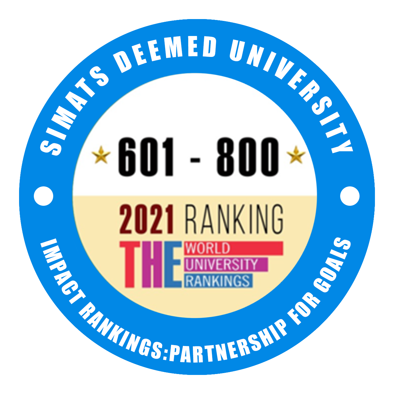 Impact Ranking: SIMATS is ranked 601 - 800 out of 1000 Private and Public Universities ranked by the Word University for Partnership for Goals. Hence, we are one of the Private Universities in the Country to get an impact Ranking.