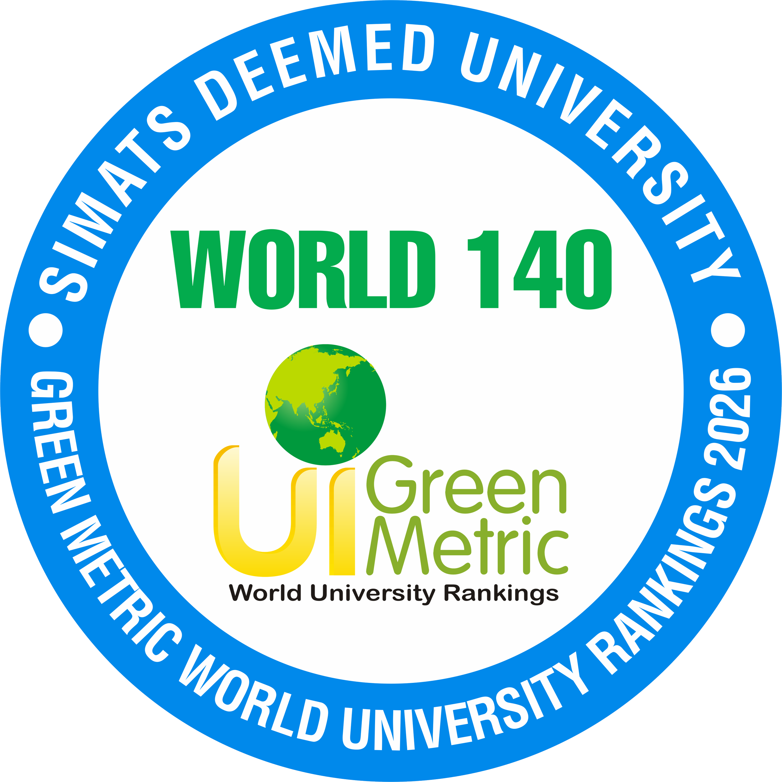 SIMATS has achieved an outstanding 140th position worldwide and 4th position in India in the UI Green Metric World University Rankings, reaffirming its leadership in sustainability, environmental stewardship, and impactful green campus initiatives.