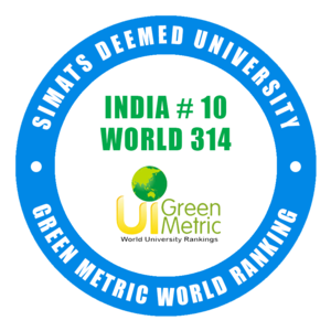 SIMATS is proud to be ranked among the top 10 Indian universities in the Green metric world university ranking. Notably we are the number 1 university from India to publish 300 research papers related to sustainability.