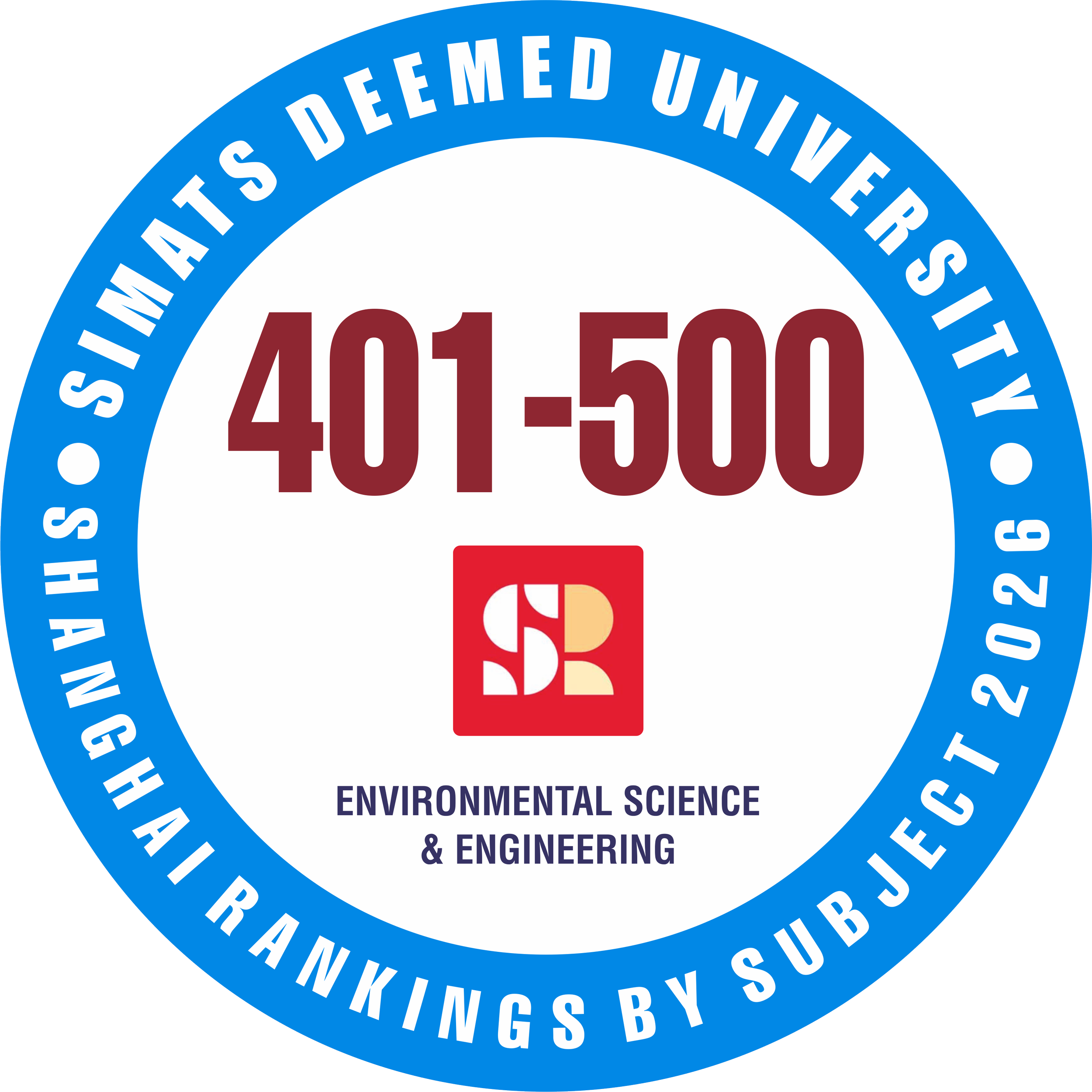 SIMATS has secured a world rank of 401–500 and achieved the prestigious National No. 1 position. This recognition demonstrates leadership in environmental sustainability, pollution control, resource management, and climate action.