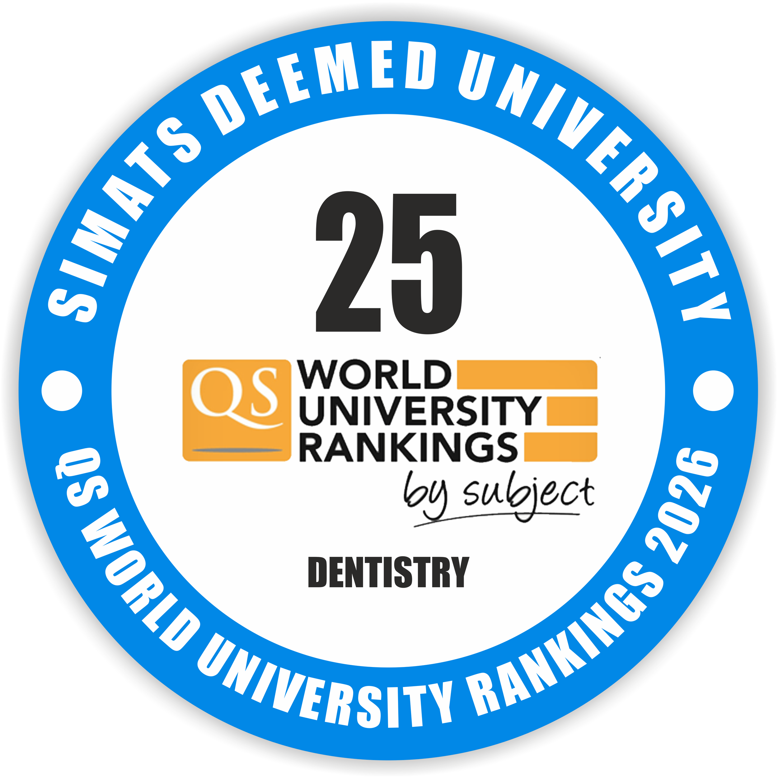 Saveetha Institute of Medical and Technical Sciences (SIMATS) Has Achieved No. 1 Globally in Dentistry in the Qs World University Rankings by Subject.