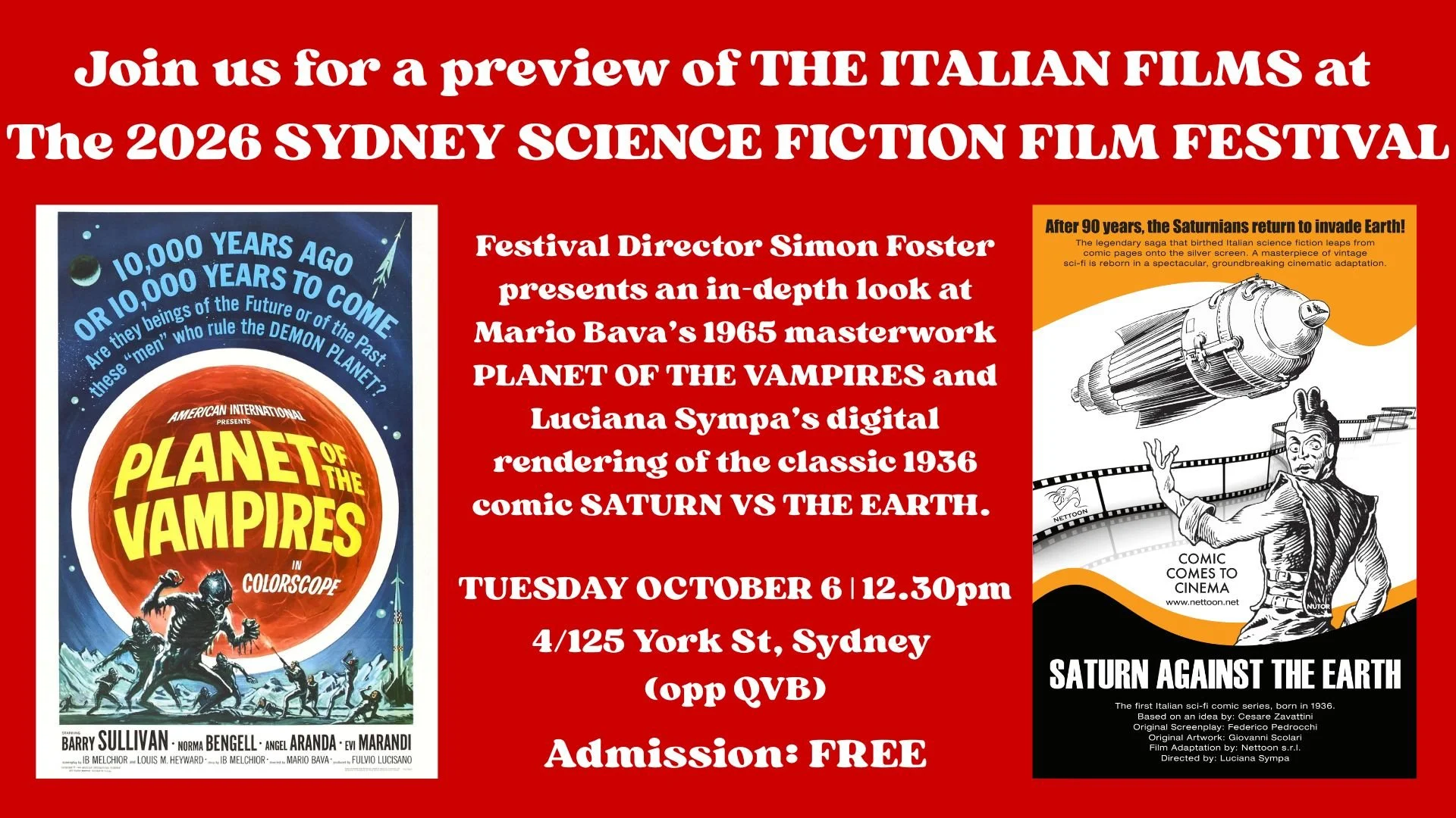 Join us for a preview of THE ITALIAN FILMS at  The 2026 SYDNEY SCIENCE FICTION FILM FESTIVAL