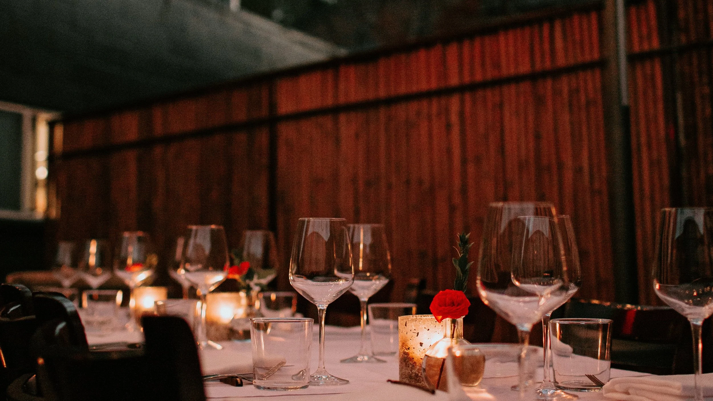 Outdoor table set for dinner