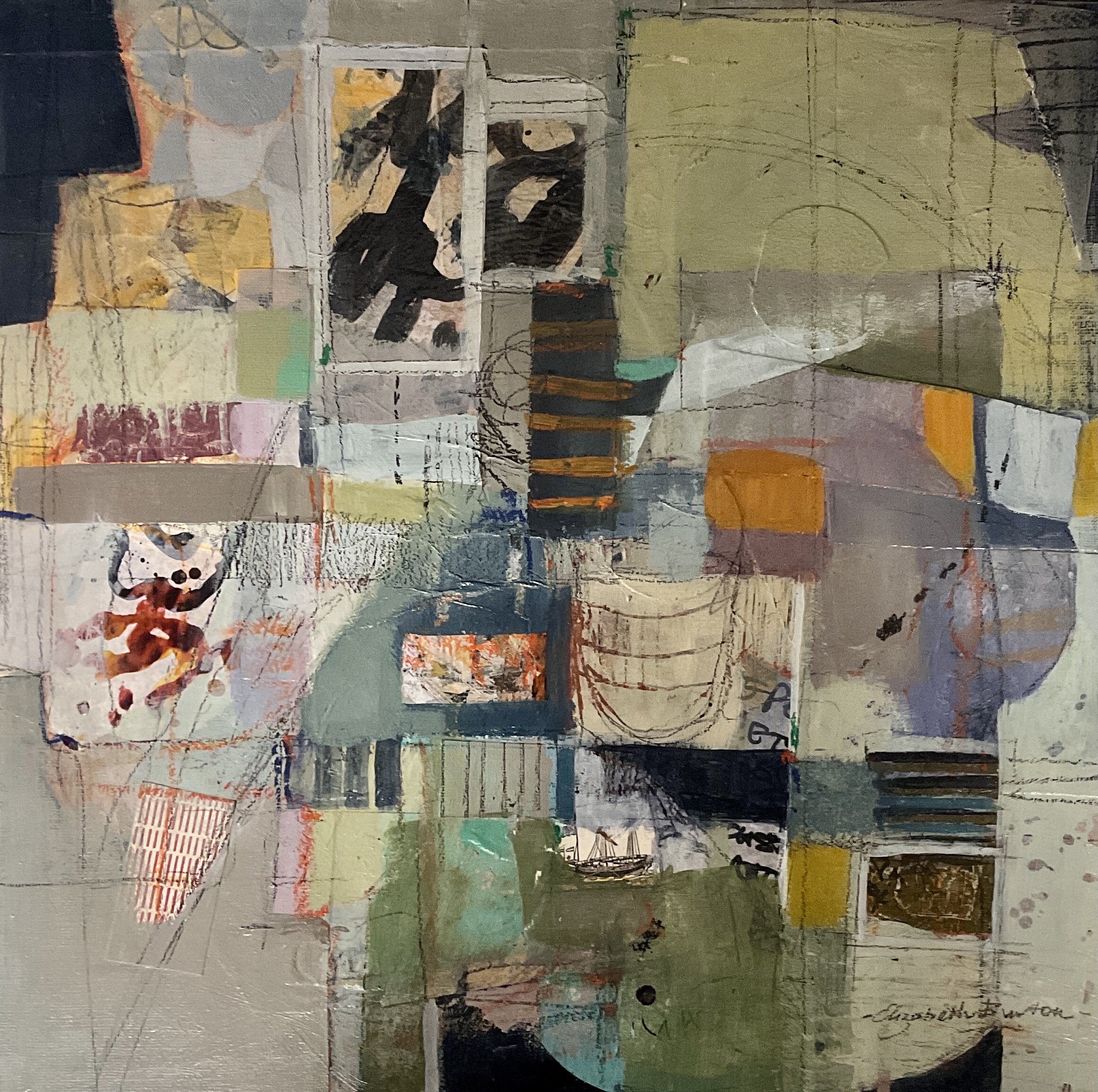  Safe Arrival  Mixed media on canvas 43cm x 43cm - float framed in timber $450 