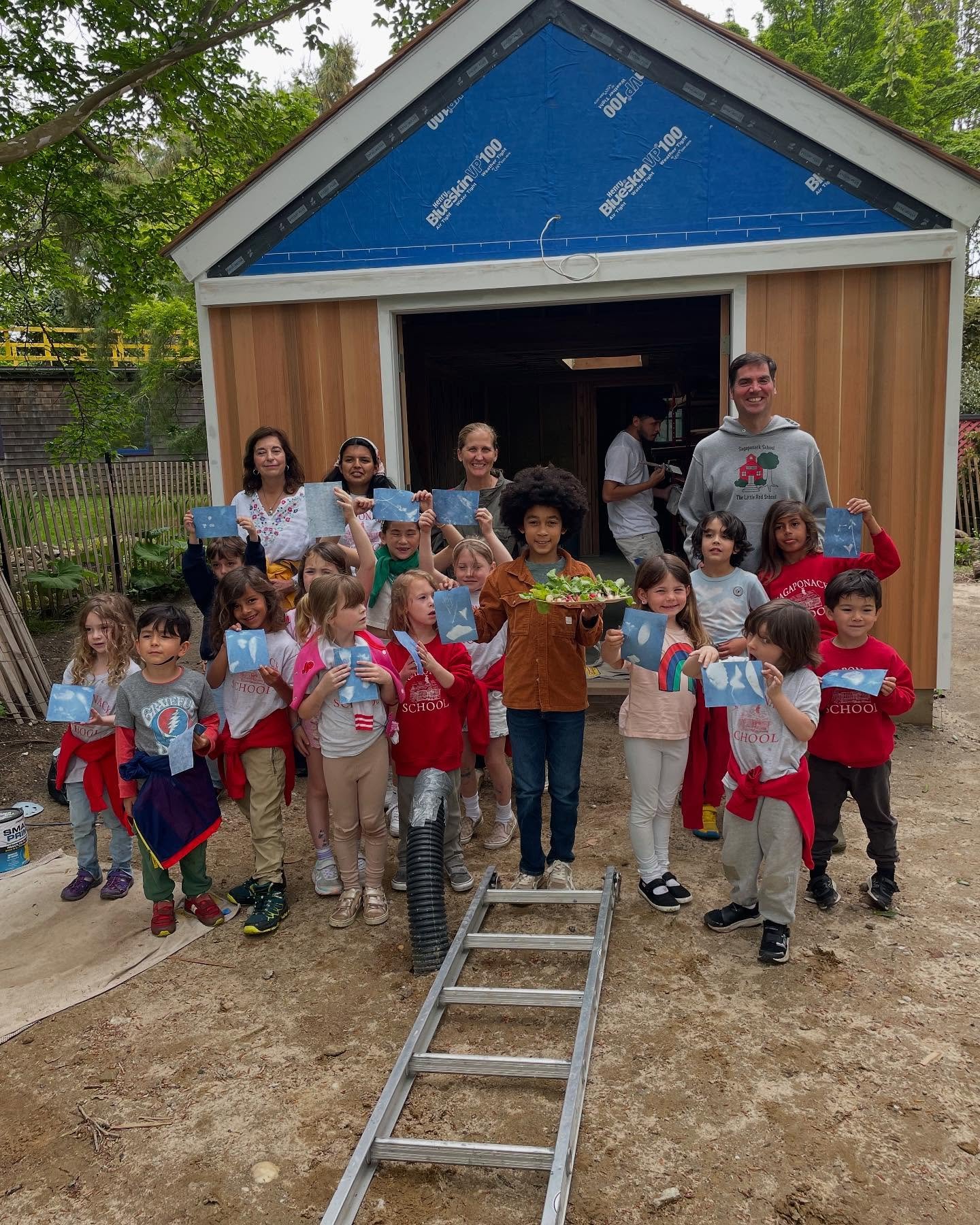 The student body of the @sagaponackschool walked over to Madoo yesterday with their teachers for a tour and some fun activities.  We made solar prints with flowers and foliage from the garden, harvested the last radishes for lunch and looked for frog
