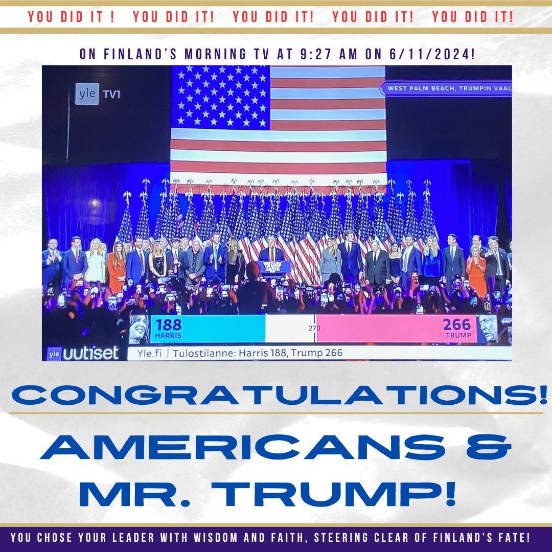 It&rsquo;s been quite a while since I&rsquo;ve felt the kind of joy, happiness, and hope in Finland that I experienced this morning when I turned on Morning TV! 

Congratulations to all Americans! Congratulations to Mr. Trump and his team! 

American