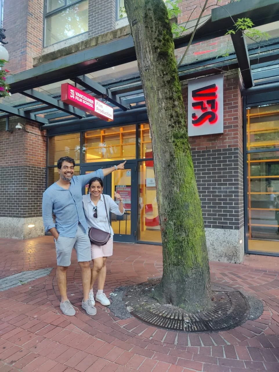 Sachin Ritvika outside Alma Mater VFS Vancouver Film School Canada