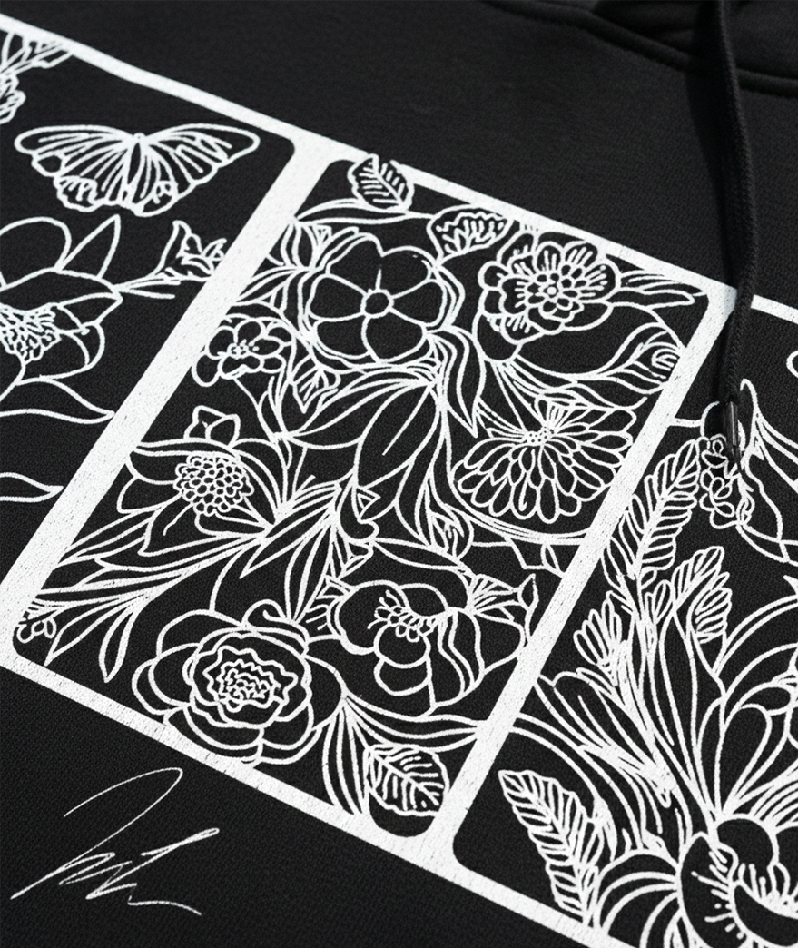 Flower Bed (Floral Design) Hoodie Close Up.png