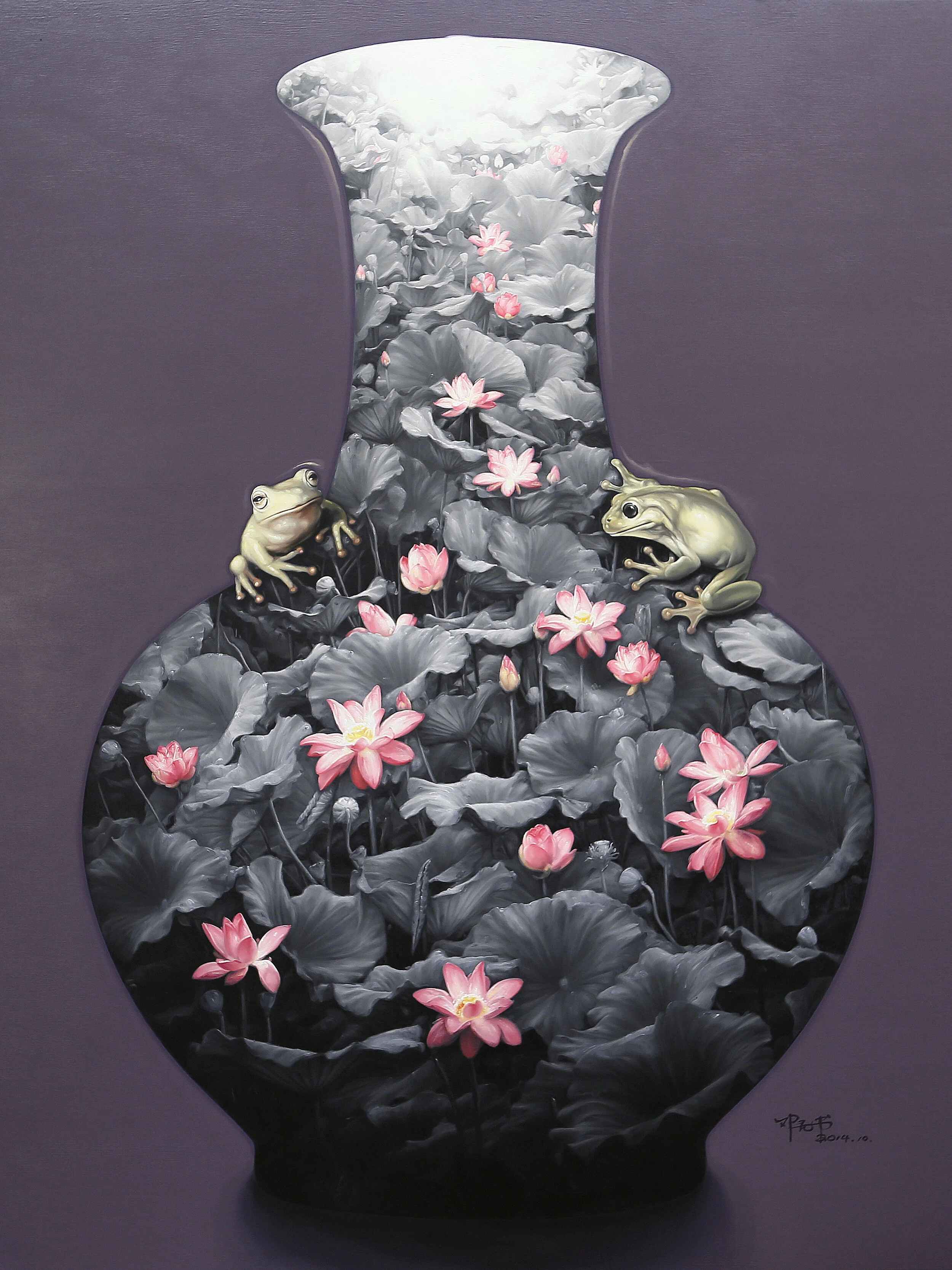 蟾蜍•古瓷 1號, 180厘米 x 135厘米, 布面油画, 2014。(作畫細節)