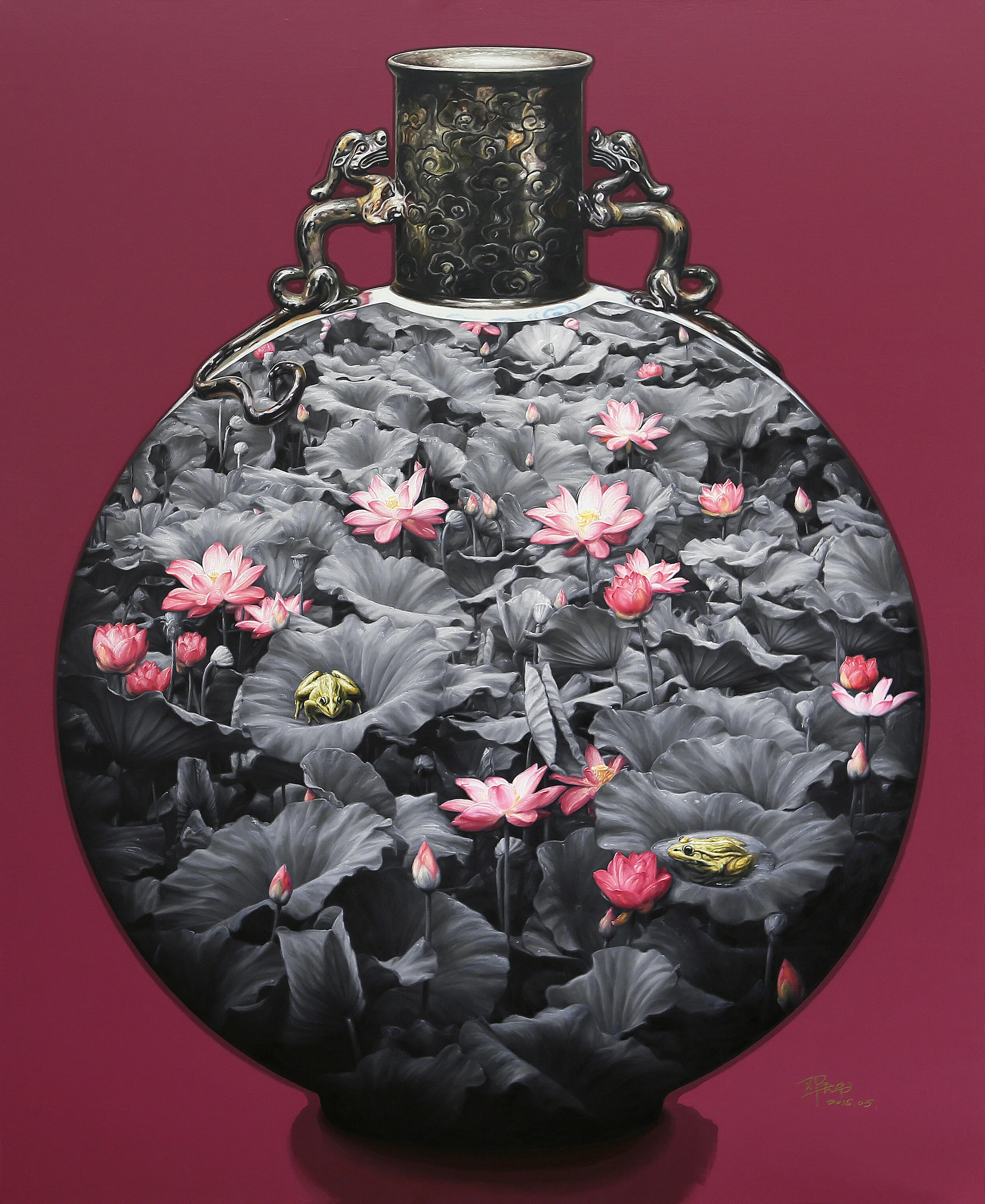 荷•古瓷 10號, 165厘米 x 135厘米, 布面油画, 2015。(作畫細節)