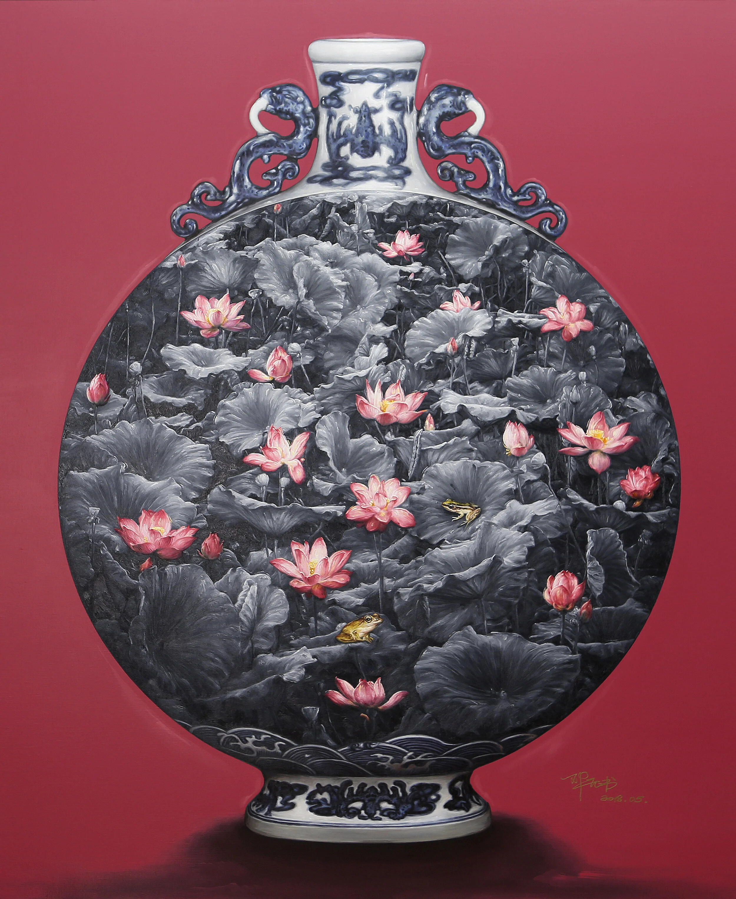 荷•古瓷 12號, 165厘米 x 135厘米, 布面油画, 2018。(作畫細節)