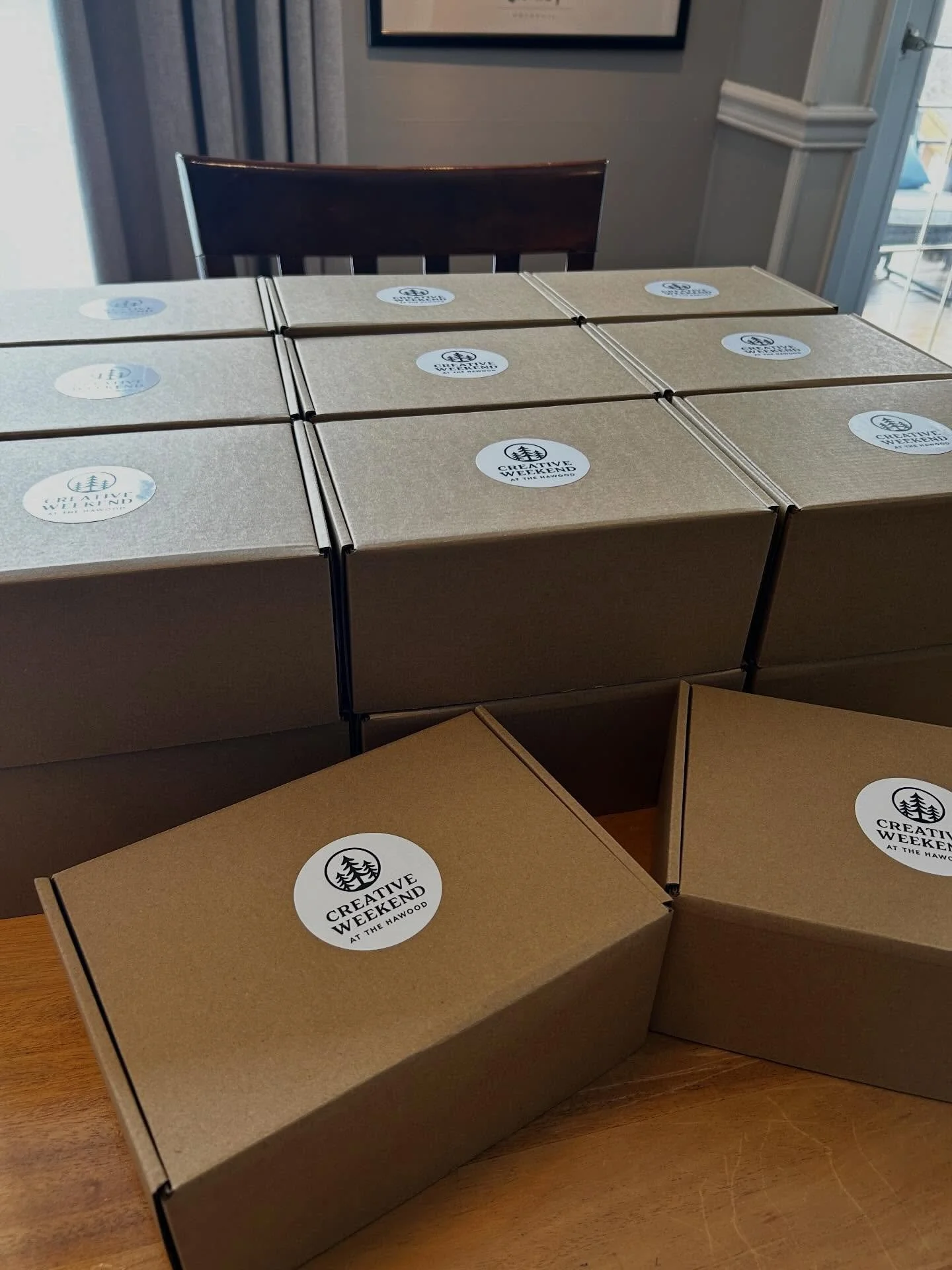 The gift boxes for The Creative Weekend at The Hawood are ready to go. Looking forward to meeting some new creatives and seeing some familiar faces next weekend. 👩&zwj;🎨✍️📖🌳🦌