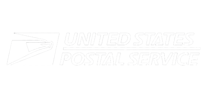 United States Postal Service logo with a white eagle head, perfect for team building activities branding on a black background.