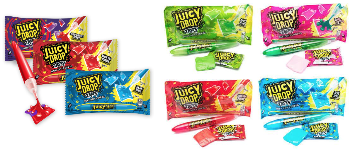  Juicy Drop Taffy flavors and colors are inspired by Juicy Drop Pop, building on its flavor-boosting equity.   