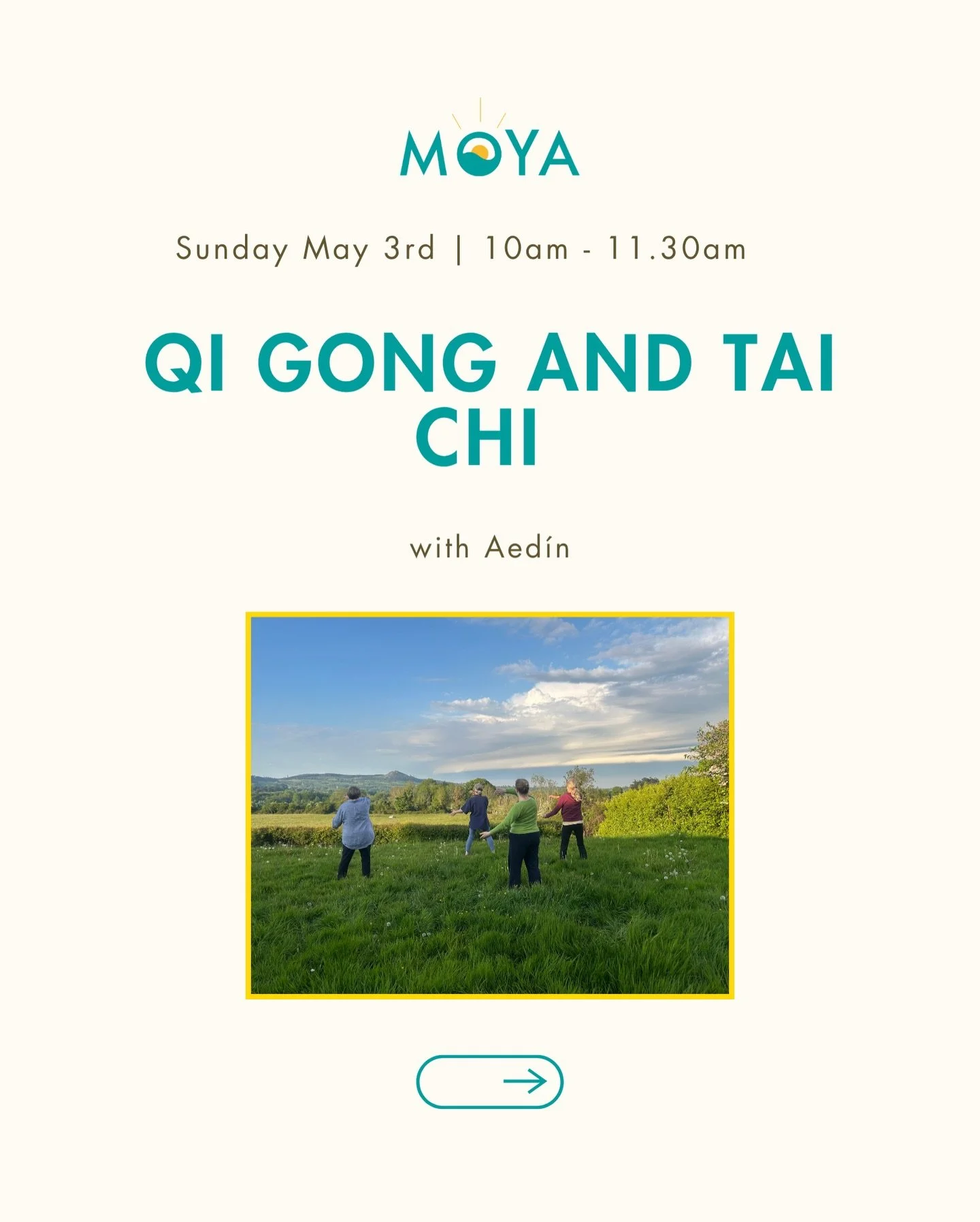 Qi Gong and Tai Chi with Aed&iacute;n

Sunday 3rd  May 2026
10:00 - 11:30am

Mindful breath and movement for all ages and abilities. No mat required, just comfortable attire and water. Good for body, mind and soul (and lowering blood pressure!).

📍 
