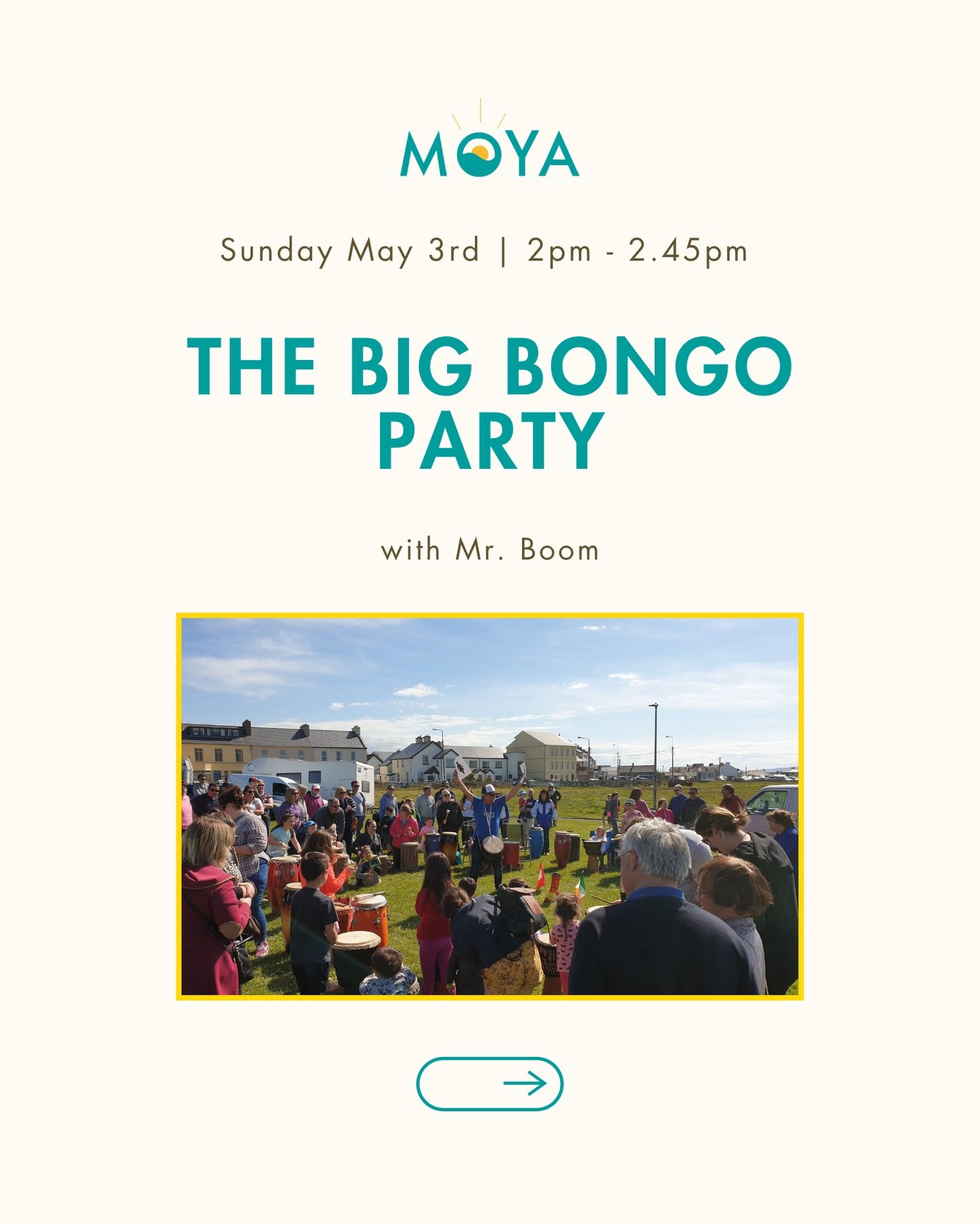The Big Bongo Party with Mr. Boom
@drumdanceireland 
Sunday 3rd May 2026
14:00 - 14:45pm

Get ready to dance and drum  at &ldquo;The Big Bongo Party with Mr BOOM&rdquo; - it&rsquo;s gonna be brilliant!

Get ready to groove and move at the most happen