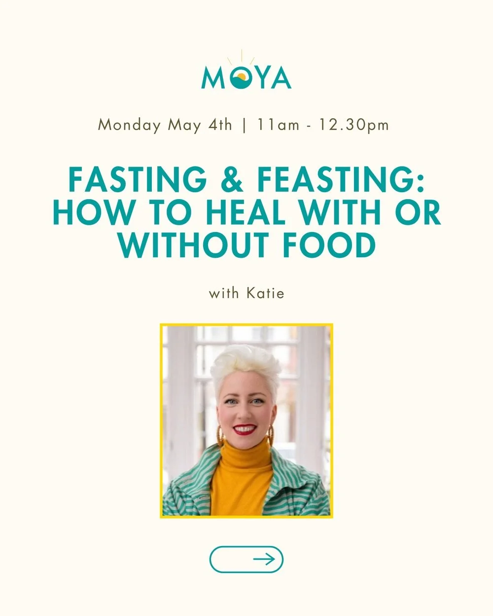 Fasting &amp; Feasting: How to Heal with or without food with Katie @leigheasretreats 

Monday 4 May 2026
11:00  12:30

The benefits of fasting are now well documented, a Japanese scientist, Dr. Ohsumi just won a Nobel prize for proving that it is th