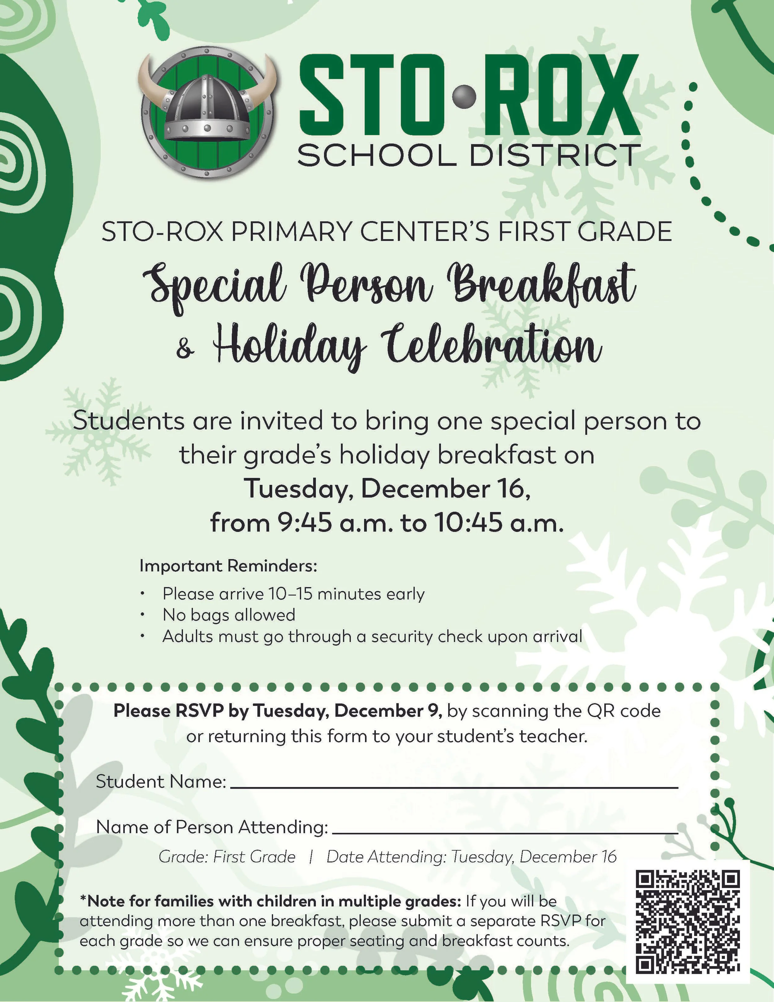 Sto-Rox Primary Center’s First Grade Special Person Breakfast &amp; Holiday Celebration
