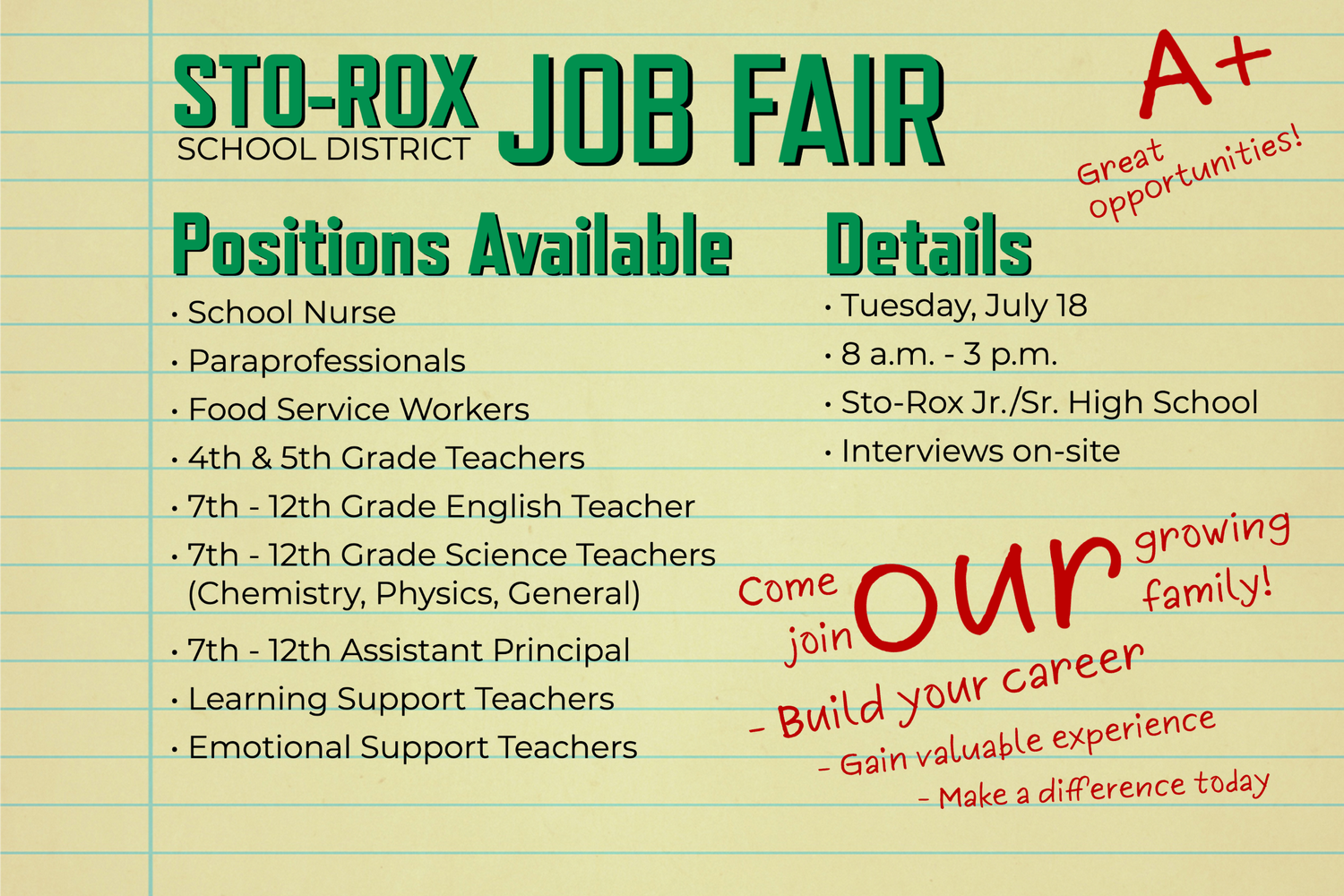 StoRox School District Job Fair Scheduled — StoRox School District