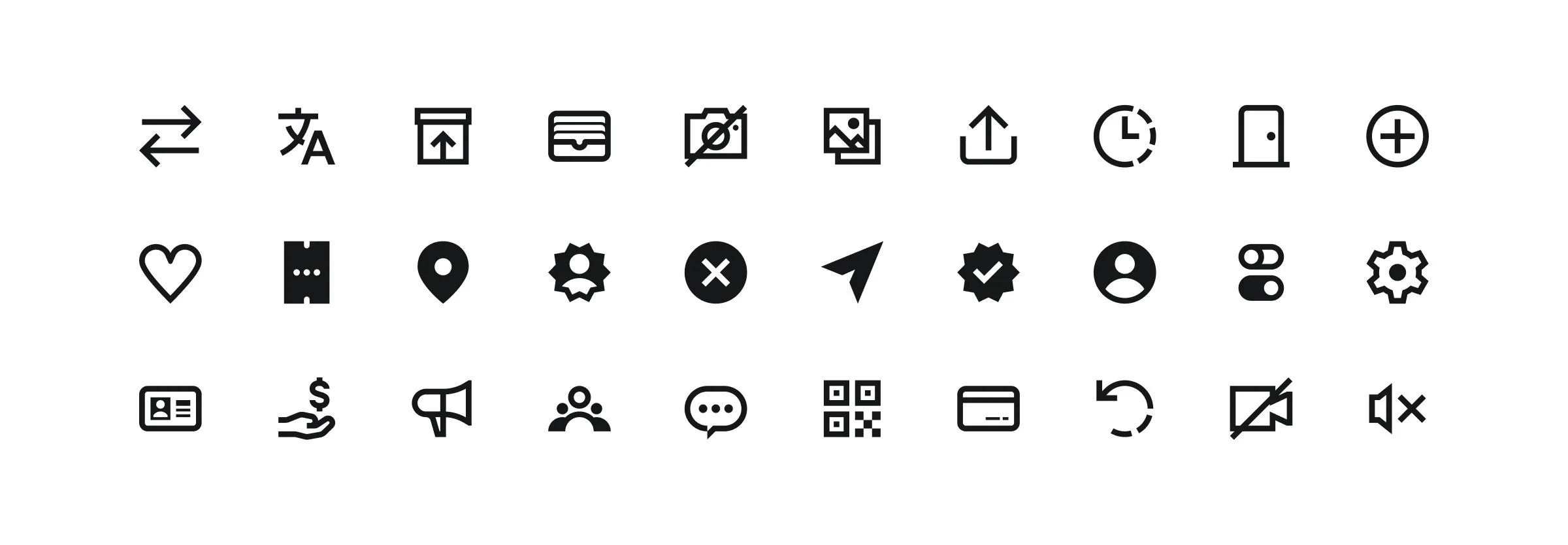 Snapshot of icon glyphs designed for the Eventbrite app.