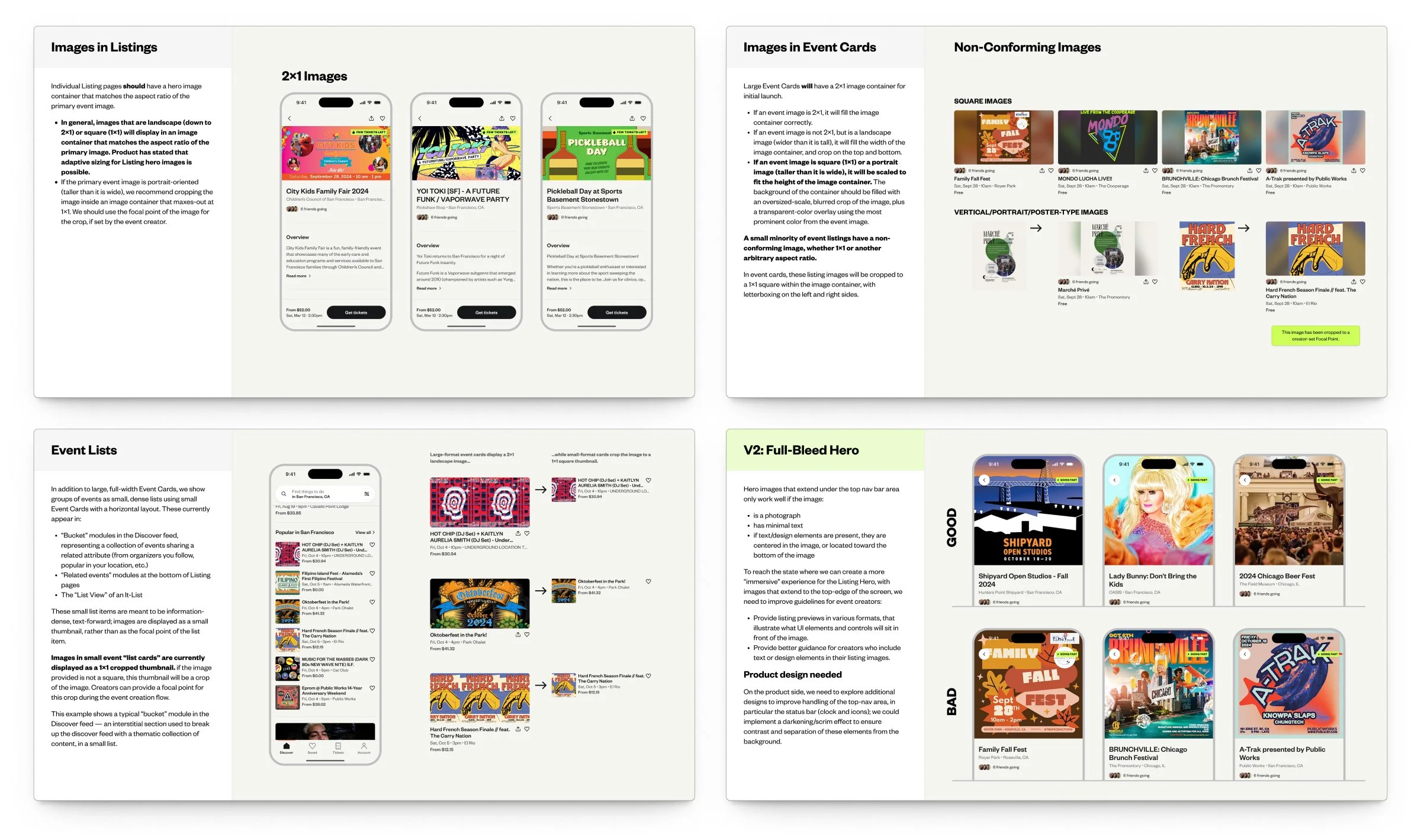 Selection of slides demonstration event image behaviors across the app in various contexts.