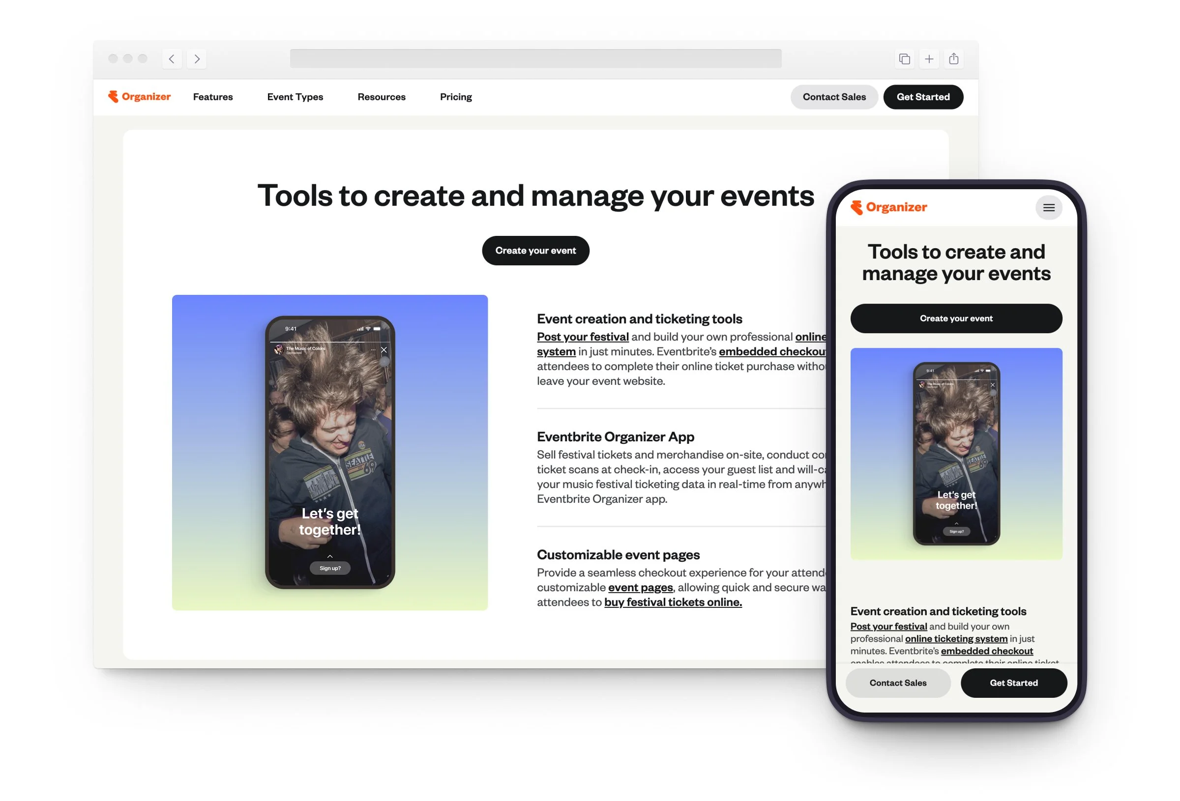Screenshots of marketing landing page image lockup module in desktop and mobile.