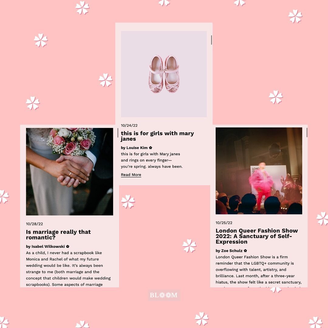 🌸weekly roundup🌸

🌸this week we published poems by Louise Kim, opinions pieces by Isabel Wilkowski on marriage and staring back and a Fashion piece covering LQFS🌸

✨link in bio to read✨

&hellip;&hellip;&hellip;&hellip;&hellip;&hellip;&hellip;&he