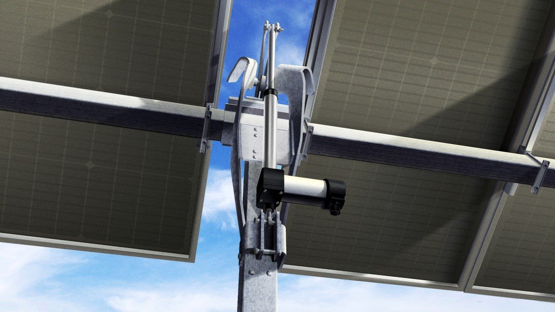 Solar Tracker power parts. 
Created with bringing the 3D CAD model into Cinema 4D to figure out the angle and lighting of the solar panels then with Illustrator texture and details. The cityscape, ground, and touchups in Photoshop.

Valmont Solar dev