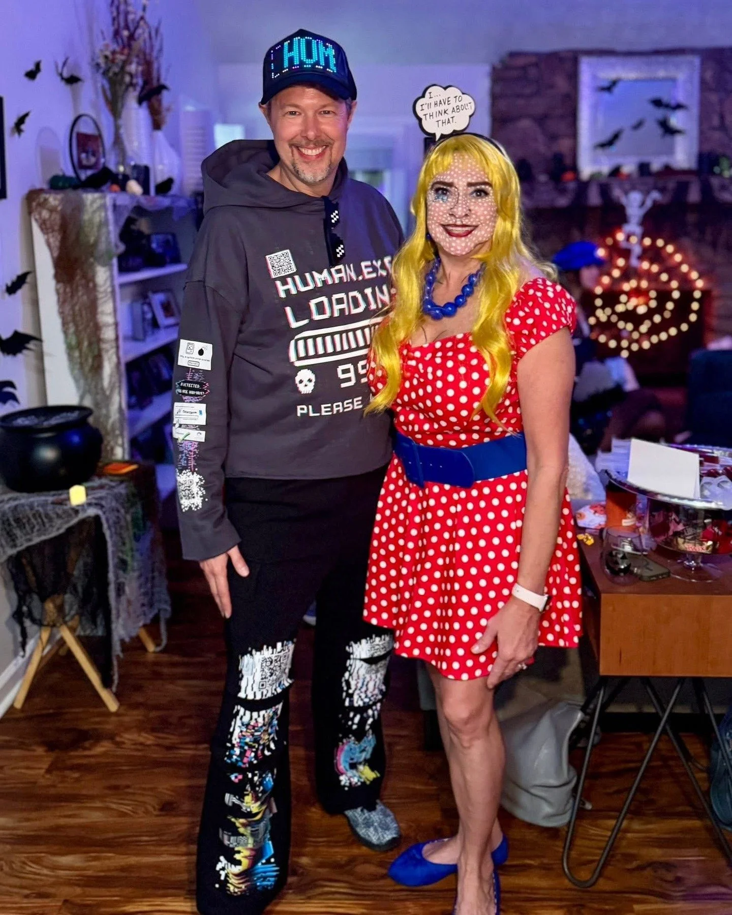 Julie and I's costumes this year were challenging to say the least. 

This Halloween I&rsquo;m wearing the story of every project I&rsquo;ve ever done &mdash; overworked, under-tested, and visually unstable. The Broken Algorithm Hoodie + Pants are 10