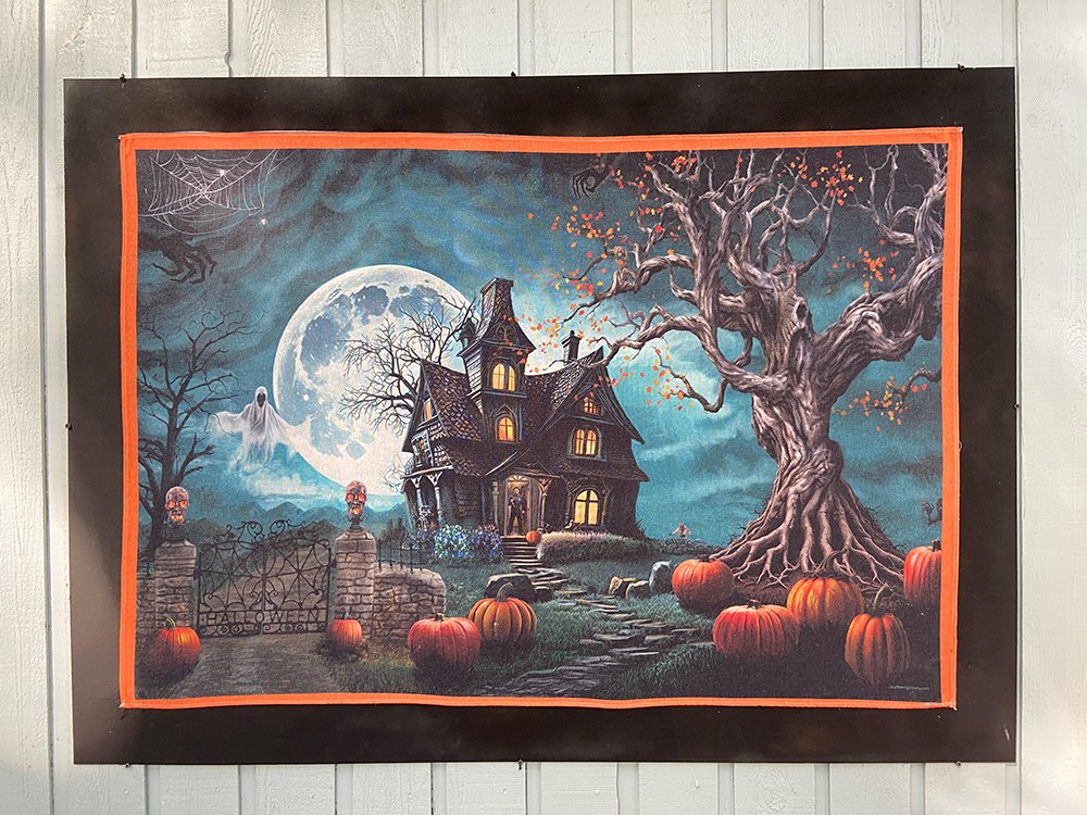 Halloween Party Painting tapestry background wall art decor haunted house, pumpkins, moon, creepy, dark - FREE SHIPPING!