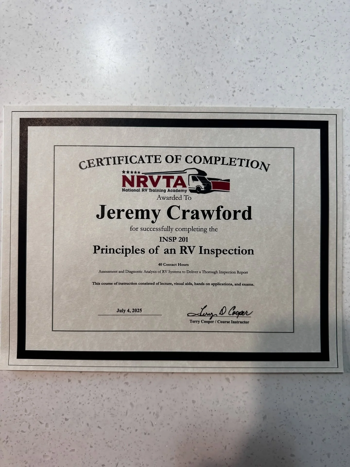 After two more weeks at @the_nrvta; I am now officially a Certified RV Inspector with @the_nrvia. 

RV Inspectors are similar to home inspectors in the things we are looking for; we just do them on RVs. 

That wraps up my 7 weeks and I must say it wa