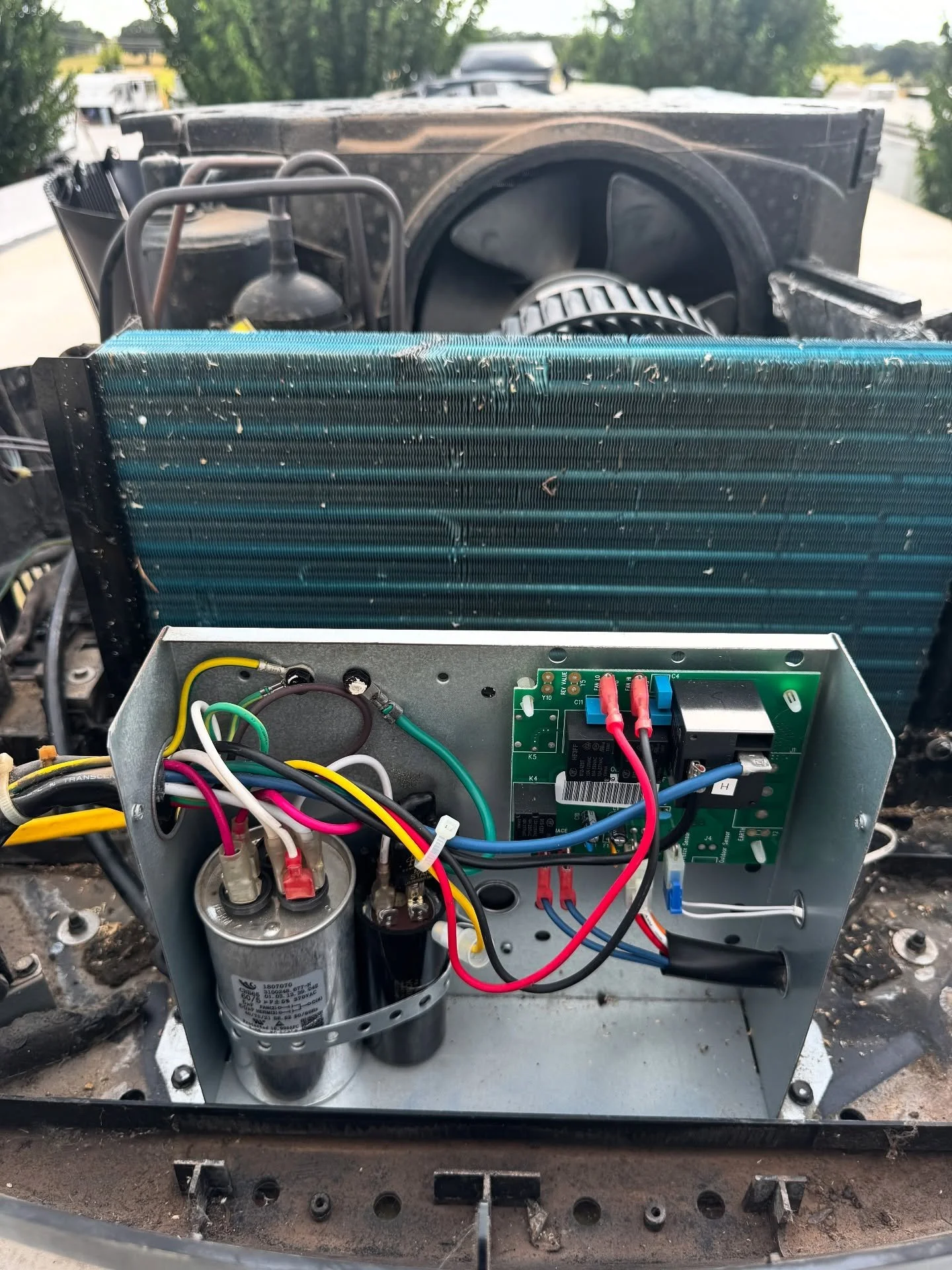 With the hottest days of the year here; we have been on the roofs all week working on A/Cs. Many replacements but thankfully the last one of the day was a couple capacitors. We already have a few more A/C jobs on the books for next week but we have p