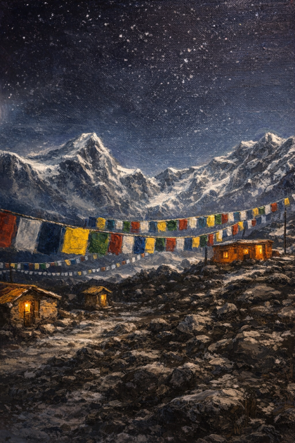 Khombu glacier base camp - Mt Everest. 9" x 12" oil. NFS