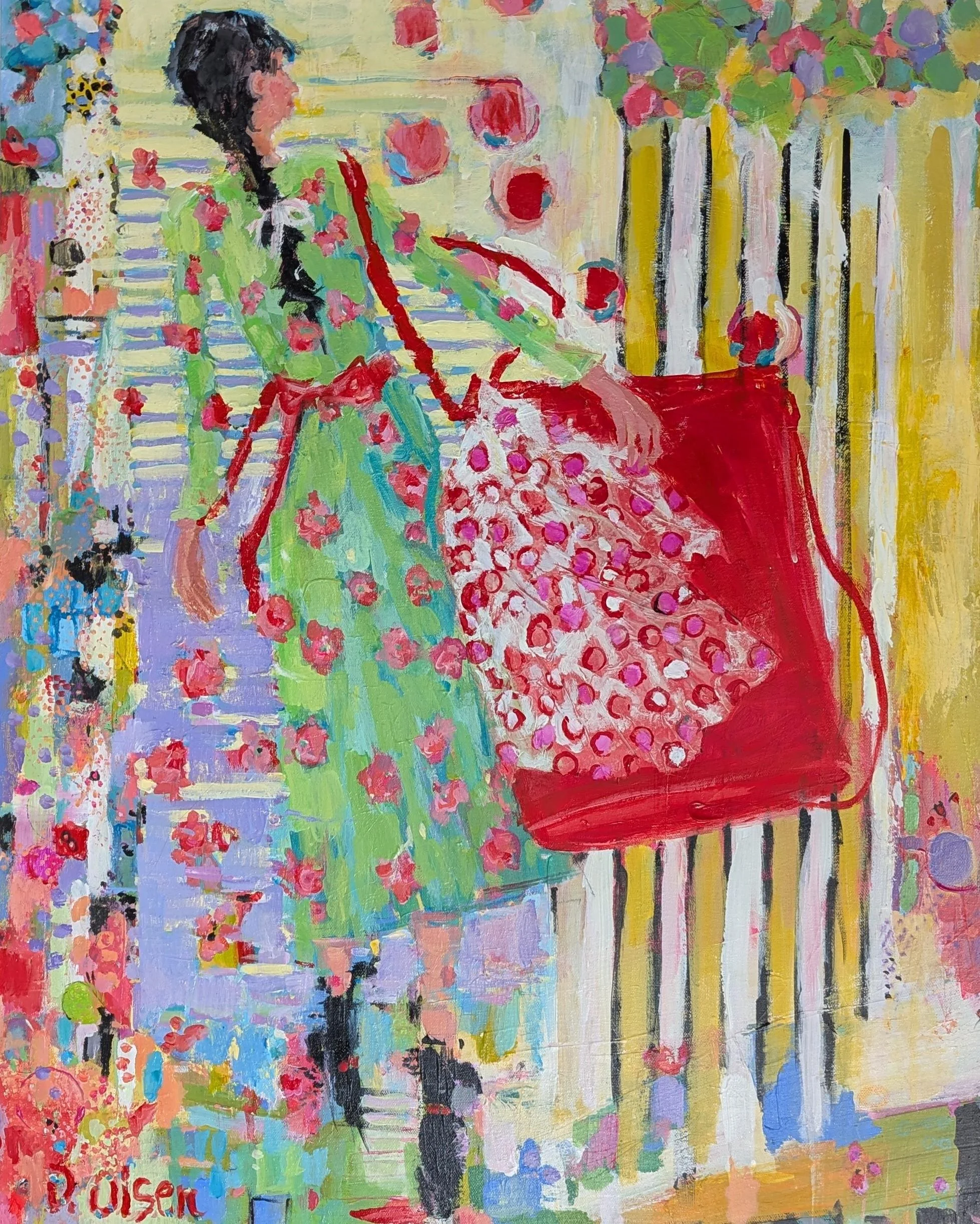 Stepping Out With My New Red Bag. 24 x 30 acrylic. $1,200