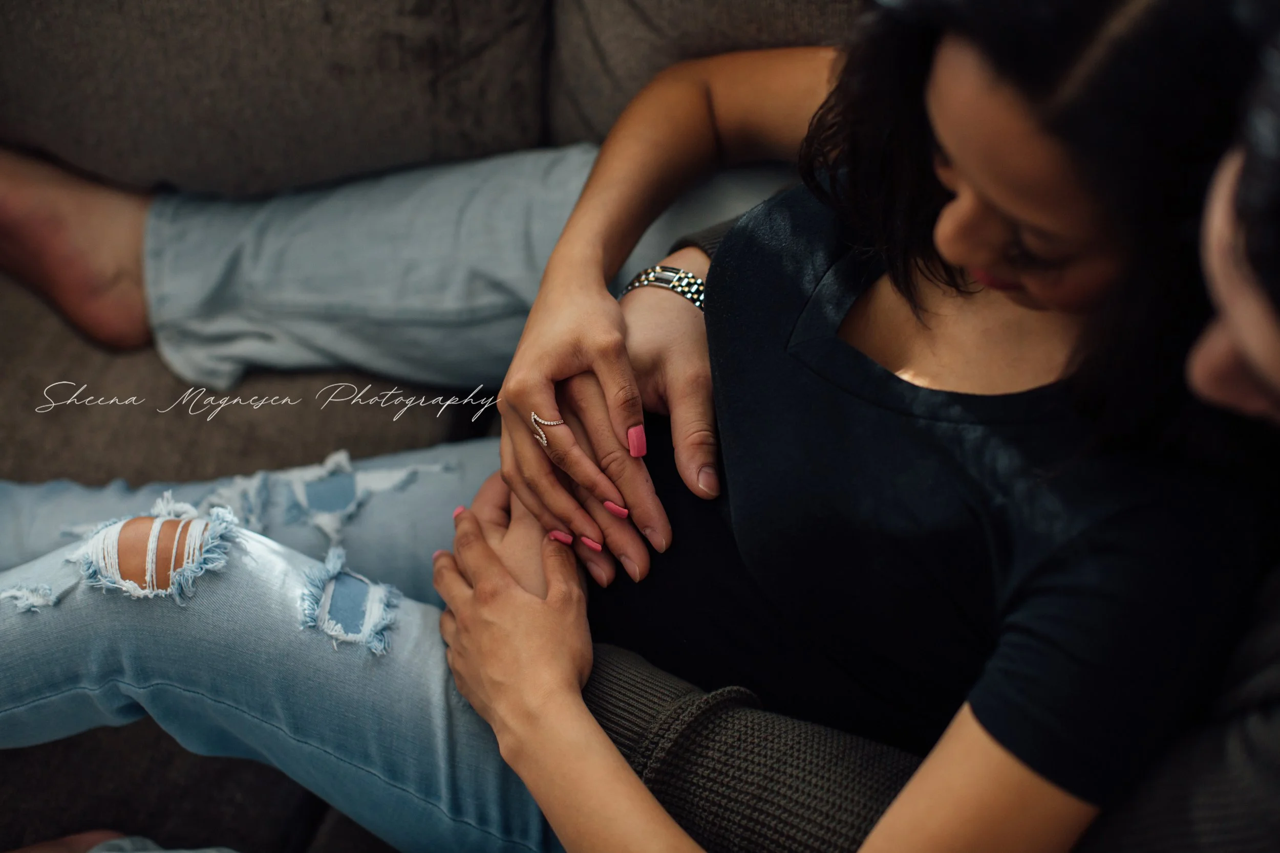 Intimate parent moment photographed during in-home lifestyle session by Naperville family photographer
