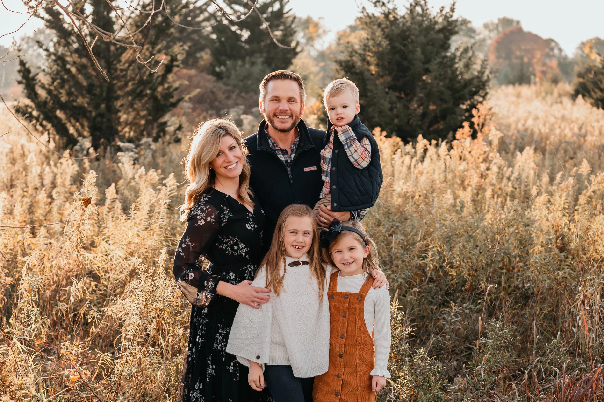 Children in comfortable outfits during fall family photo session in Naperville.