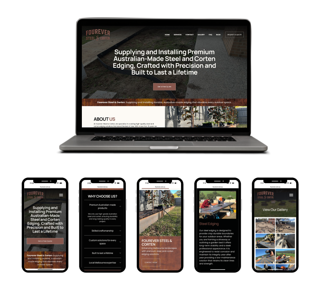 Fourever Steel & Corten desktop and mobile mock up