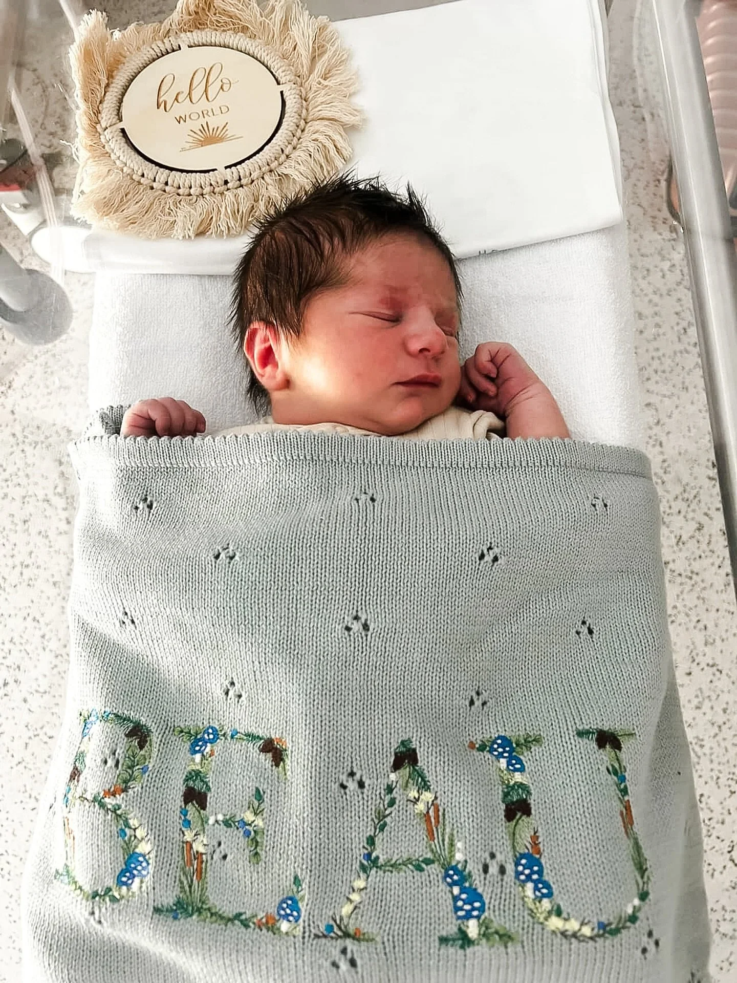 Hi little Beau 🥹

How beautiful are those luscious locks of hair! Beau&rsquo;s mum requested his name in our forest font and my oh my, how cute he looks with his blanket.

If you wanted to know - this was our very first ever order for our embroidery