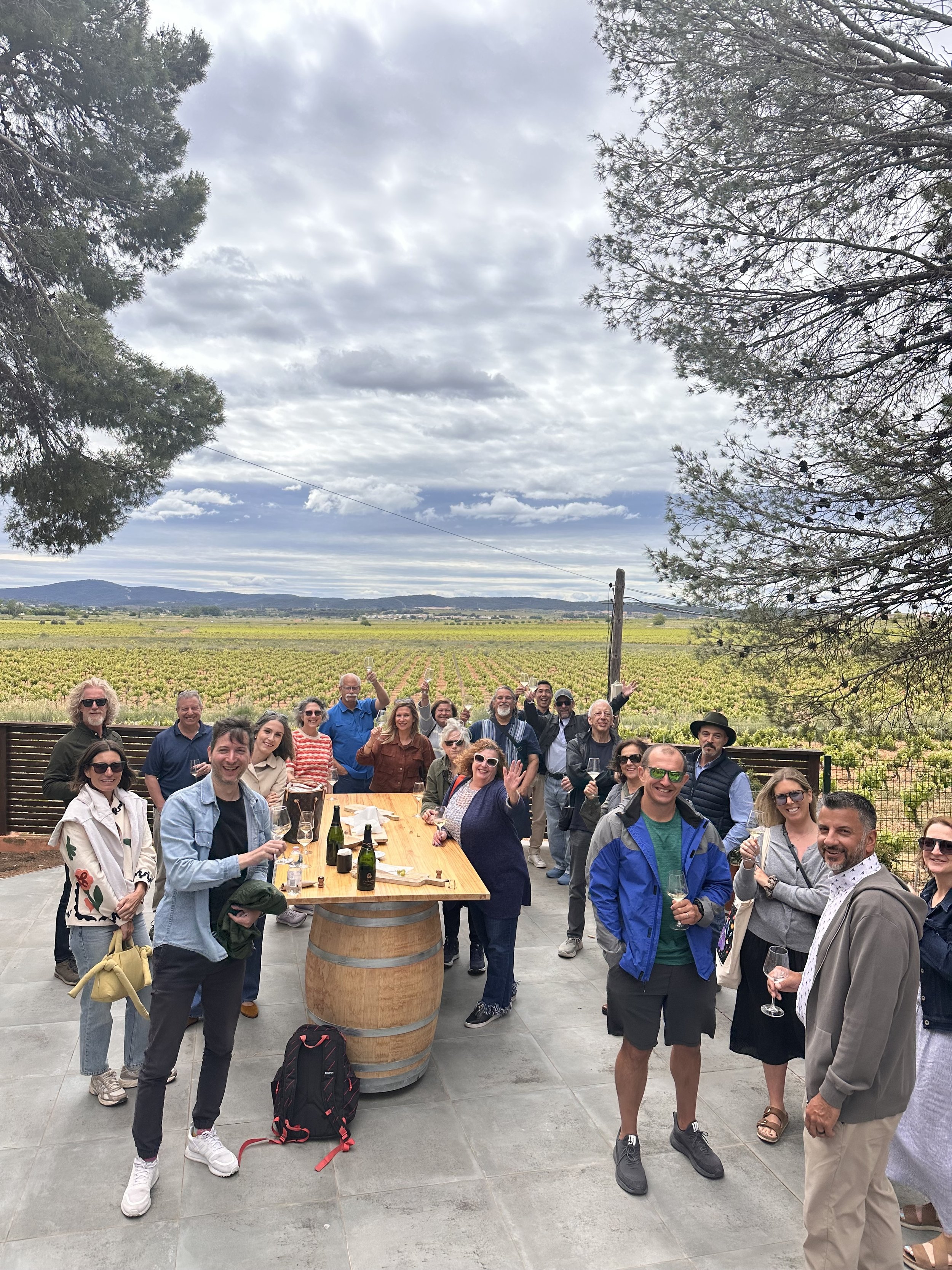 Encantada World expat social event in Requena, Spain — clients enjoying a day of wine tasting and local cuisine.