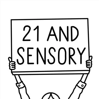 21AndSensory logo. A figure holds up a placard that reads 21 AND SENSORY