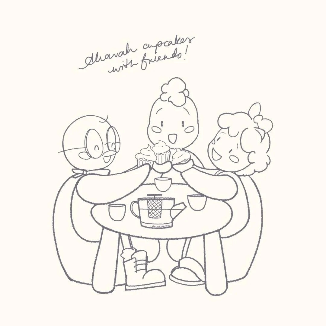 Ahavah cupcakes with friends! 🌱🫜🧁 ົཽ⁎⁺˳✧༚ [13102025]
 #Princeton #PrincetonandFriends #Eli #Neve  #PrincetonsAdventures #art #design #happy #character #Amoursphere #TheAmoursphere #kawaii #vegetables #gardening #nature #cupcakes #childrensbooks #b