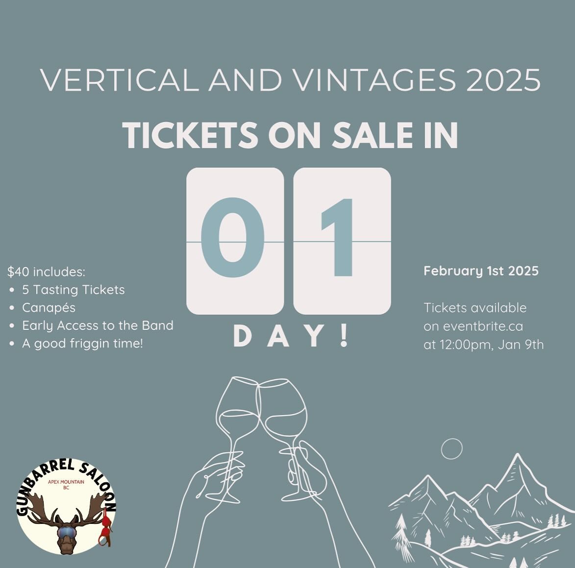 Enjoy tastings from 20 local wineries and tantalizing food prepared by our amazing Chefs!

Included with your ticket:

Entry to the Vertical &amp; Vintages event
5 Tasting tickets
Canap&eacute;s provided by the Gunbarrel Saloon
Access to the After Pa