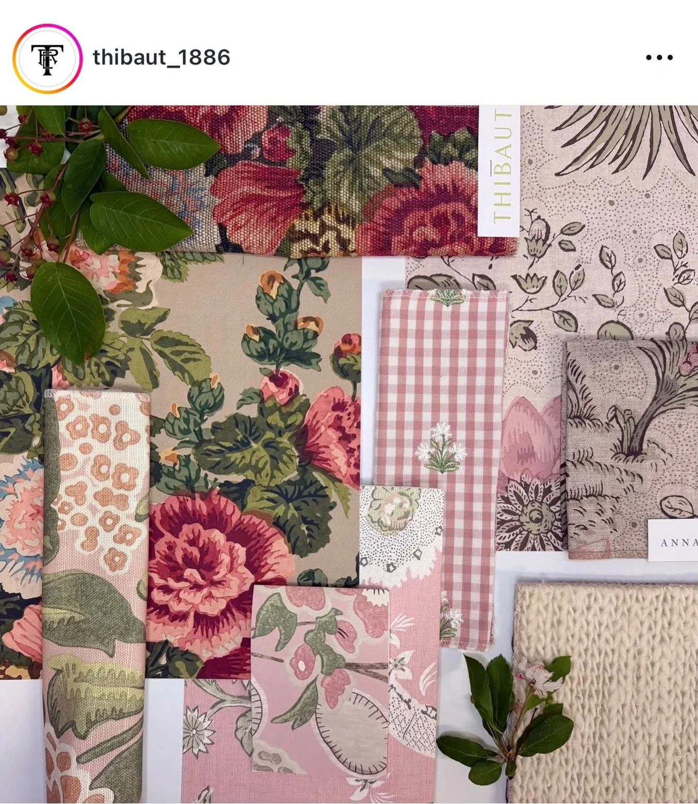 This is such a pretty flat lay of Thibaut prints and trimmings. 

Our spring window display showcases some gorgeous @thibaut_1886 prints too&mdash; take a look if you&rsquo;re in Downtown Manchester!

Repost @thibaut_1886