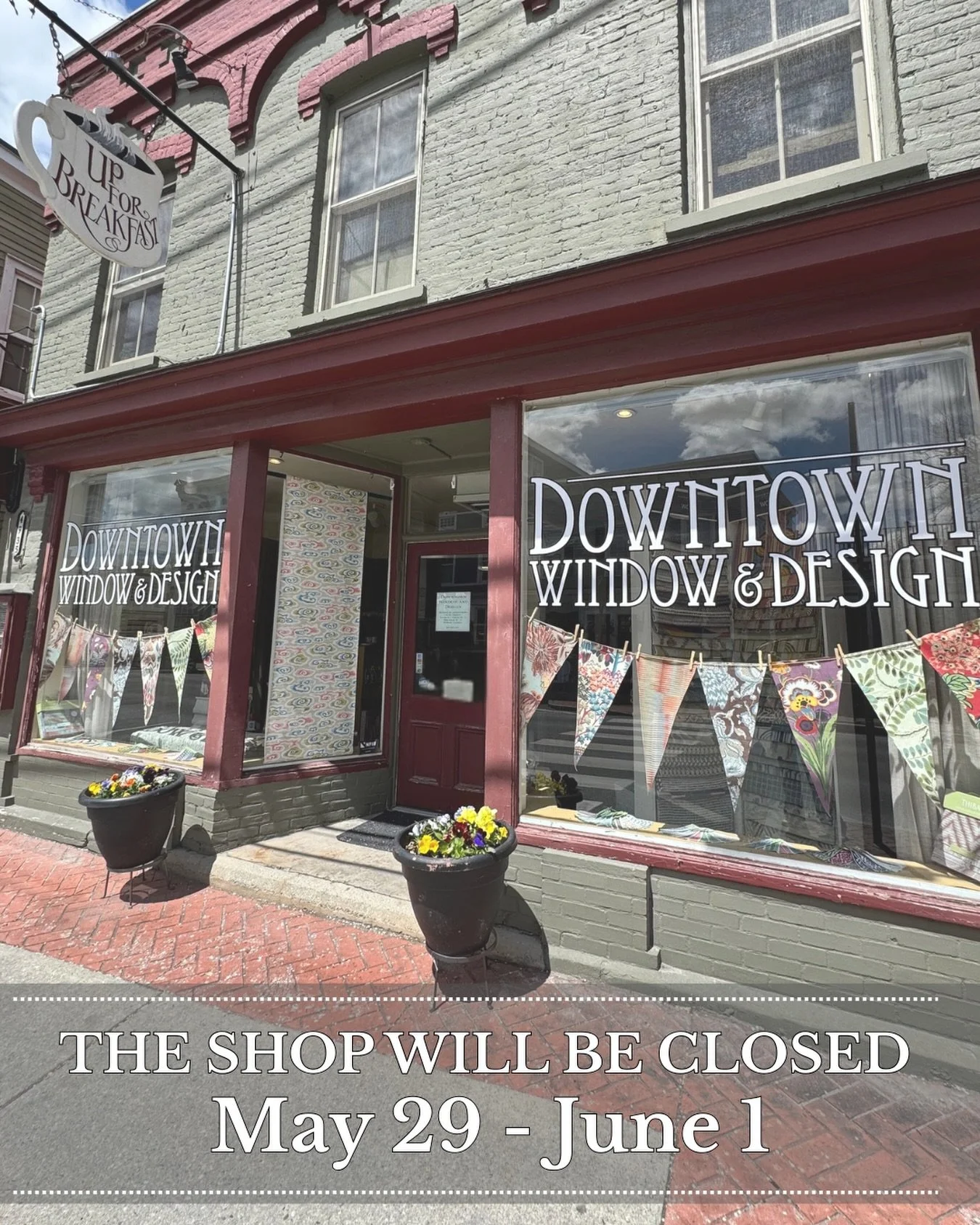 We&rsquo;re lowering the shades and taking a little vacation.

Downtown Window and Design will be closed May 29&ndash;June 1 for a long spring weekend.

We&rsquo;ll be back fluffing pillows, measuring windows, and obsessing over fabric swatches on Tu